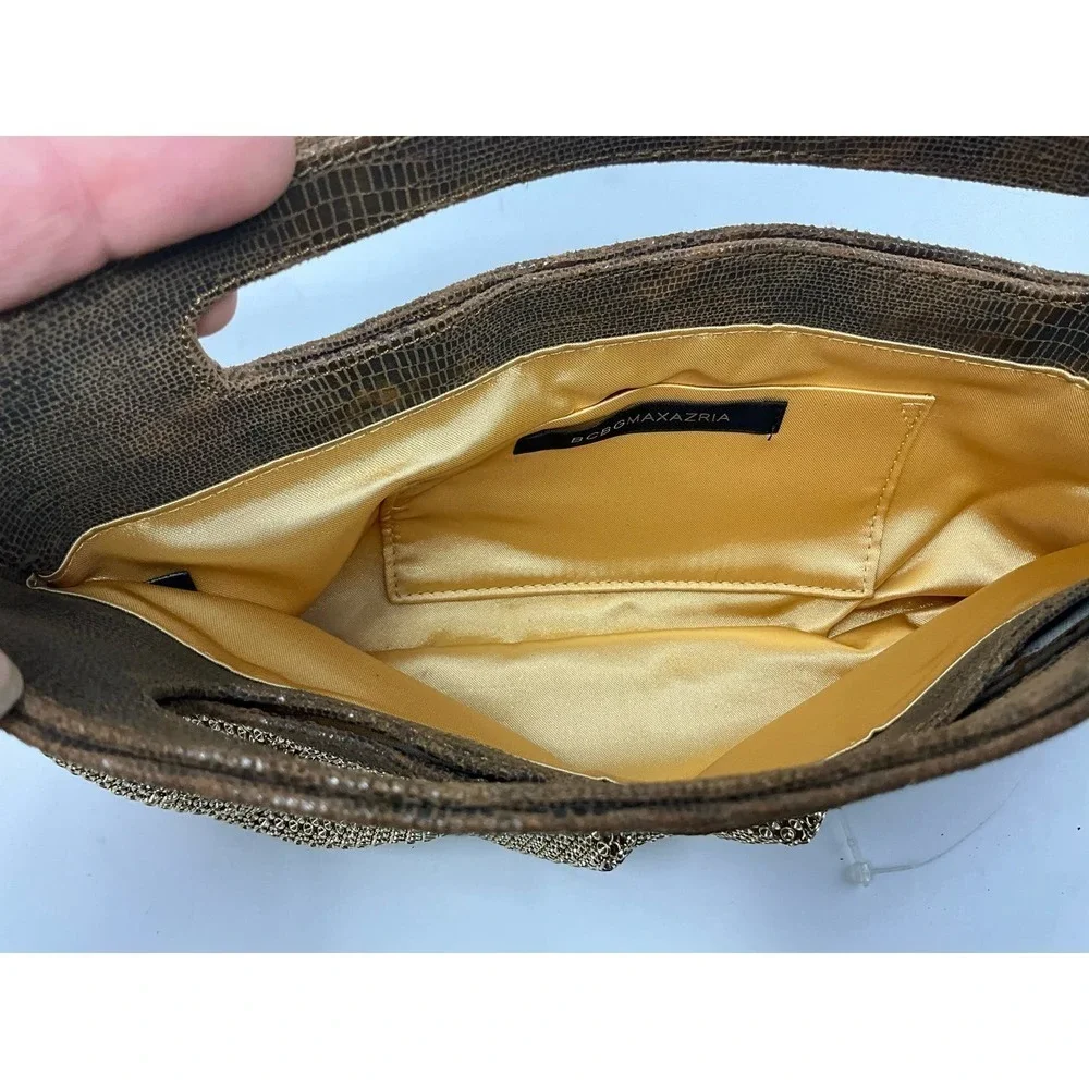 BCBGMAXAZRIA‎ Gold Leather Inner Pocket Beaded Women's Handbag Purse Clutch